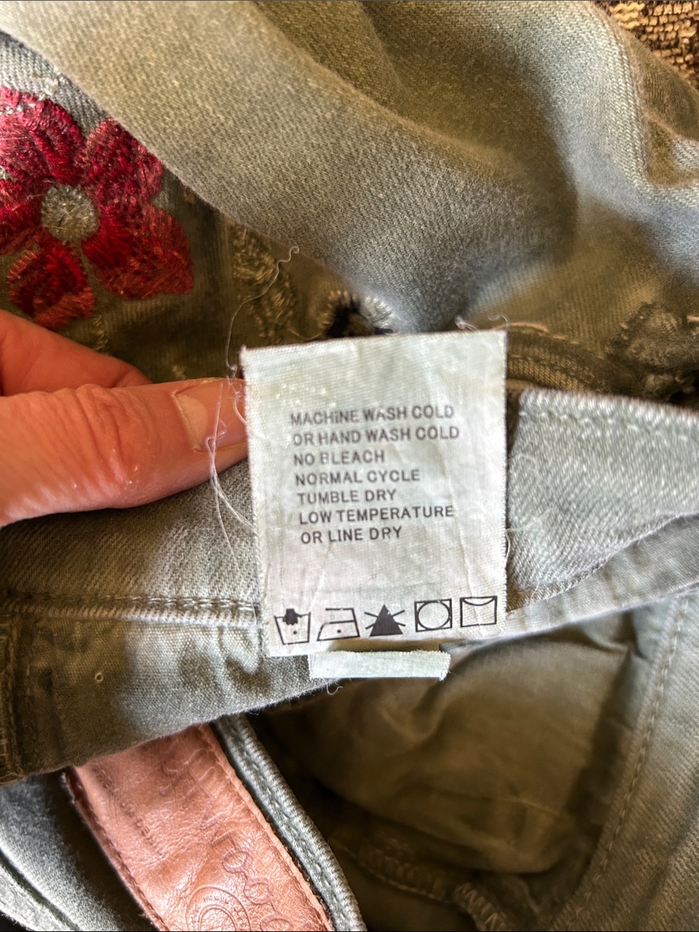 Driftwood Marilyn Pants Embroidered Floral Light Green Cotton Blend Size 29 - Picture 10 of 10